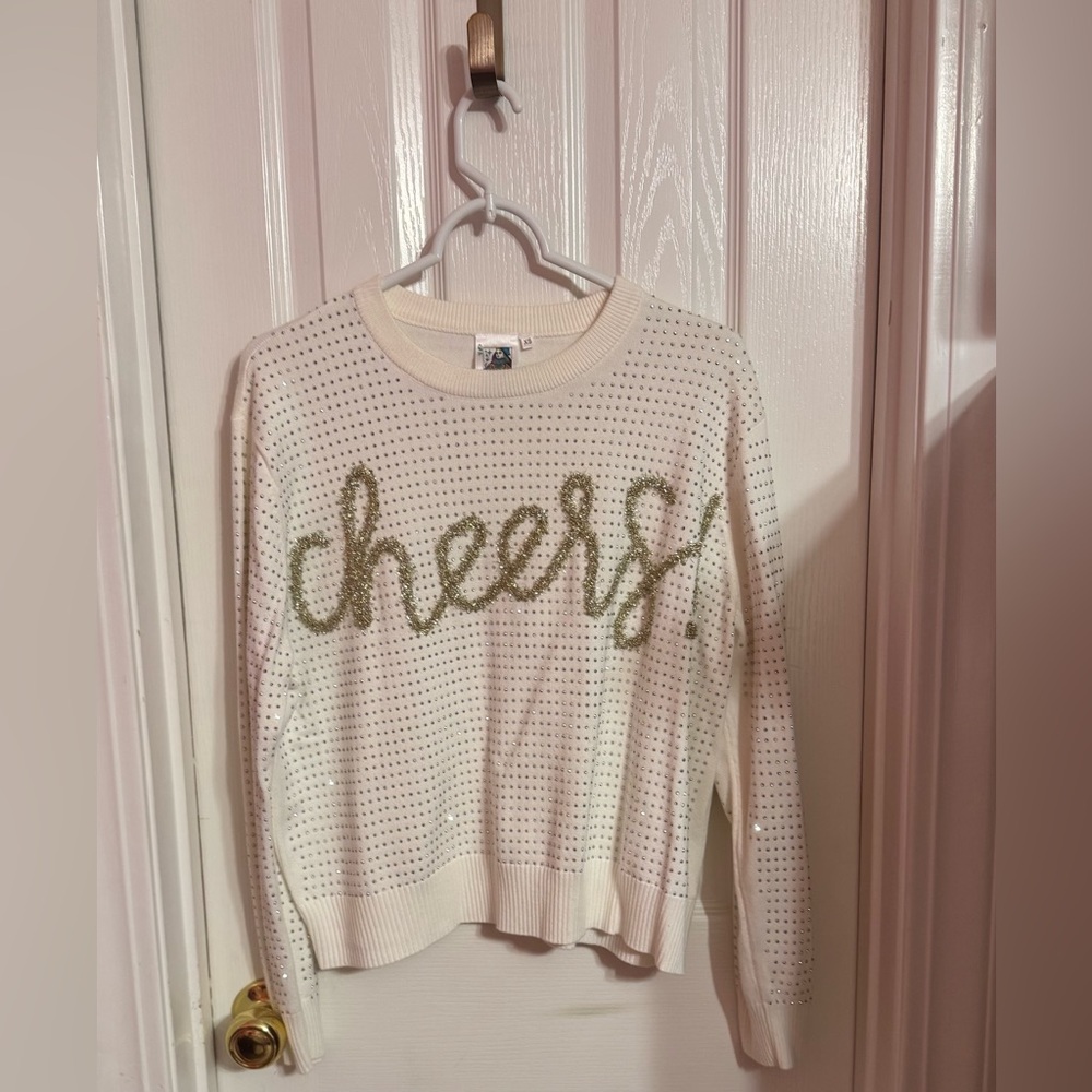 QOS Women's White 'Cheers' Sweater